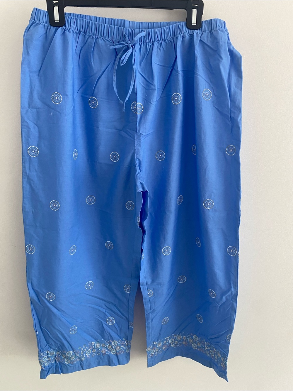 NWT JK Intimates Cotton Embroidered Crop PJ Pajama Loungewear Pants Blue LARGE